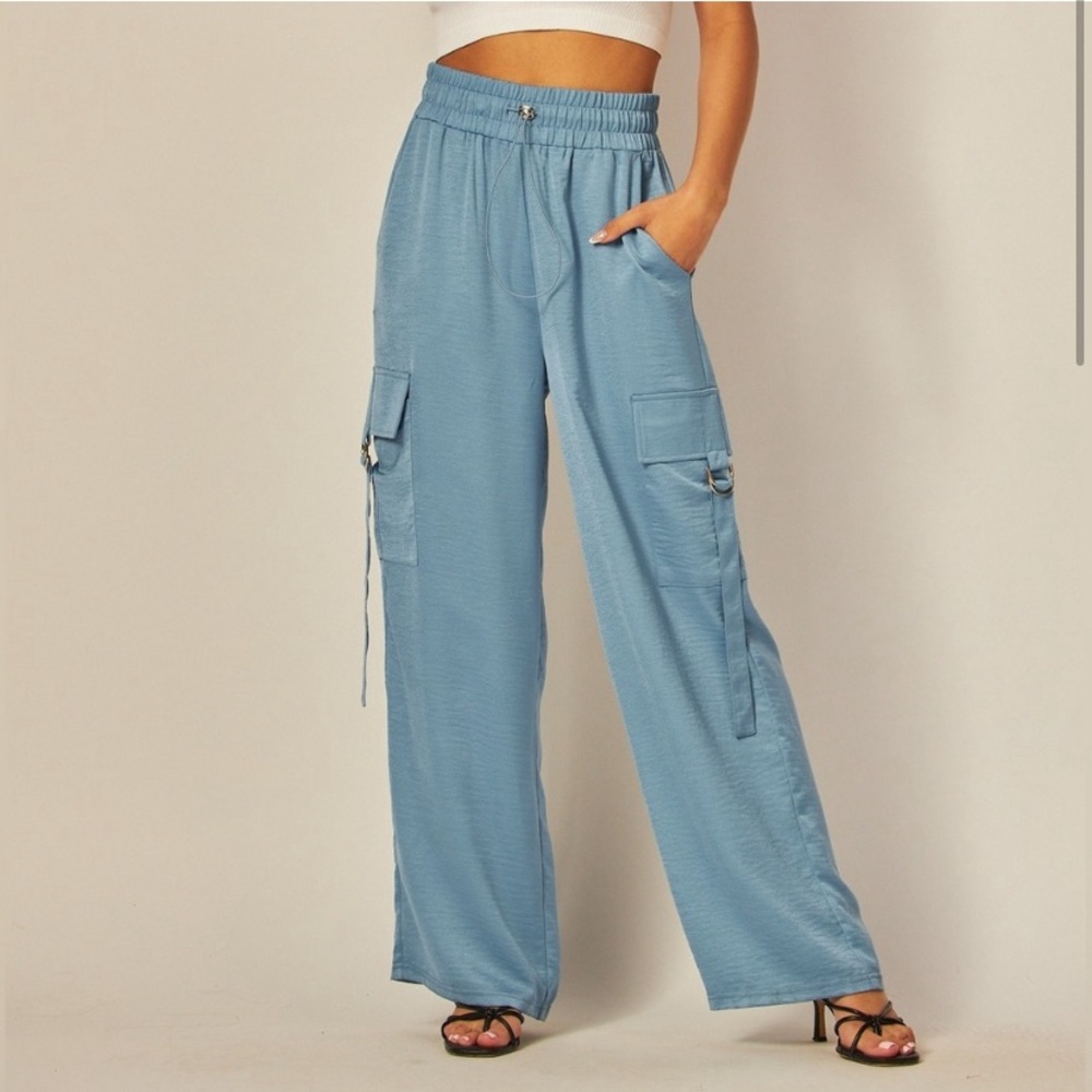 Blue Fairy Satin Cargo Pants